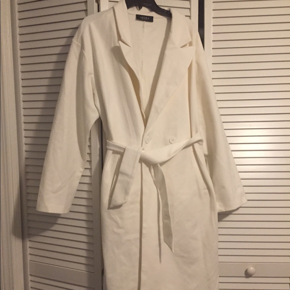 New Akira Long White Trench Coat - Picture 8 of 10